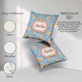 Custom Name Cute Gingerbread Cookies Candy House Blue Background Square Filled Cushion Throw Pillow Sofa Bed Home Decor Zip Washable UK Made