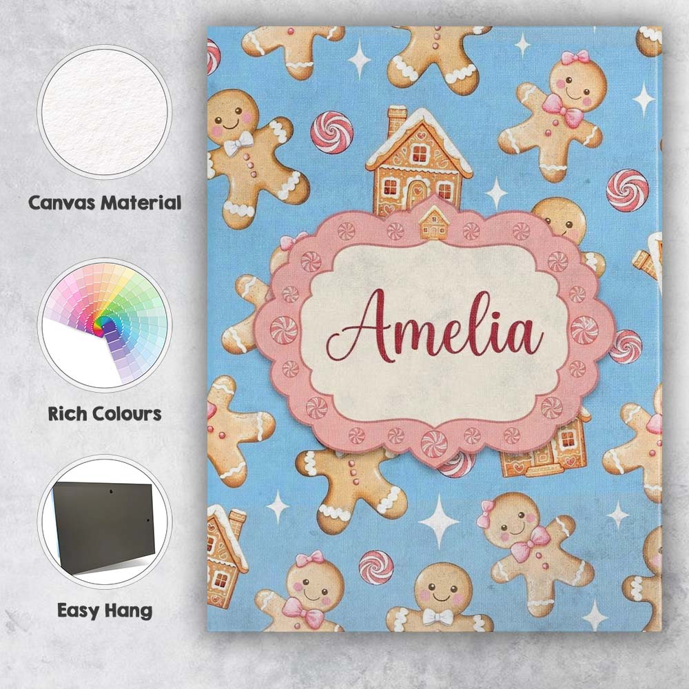 Personalised Name Cute Gingerbread Cookies Custom  Unique Gift Idea Elegant Feature Canvas Wall Art Print Decor Picture Ready to Hang