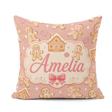 Custom Name Cute Gingerbread Cookies Candy House Peach Seamless Square Filled Cushion Throw Pillow Sofa Bed Home Decor Zip Washable UK Made