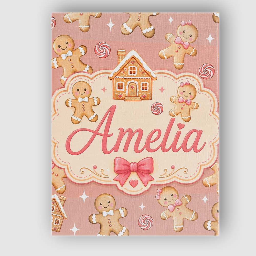 Personalised Name Cute Gingerbread Cookies Custom  Unique Gift Idea Elegant Feature Canvas Wall Art Print Decor Picture Ready to Hang