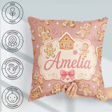 Custom Name Cute Gingerbread Cookies Candy House Peach Seamless Square Filled Cushion Throw Pillow Sofa Bed Home Decor Zip Washable UK Made