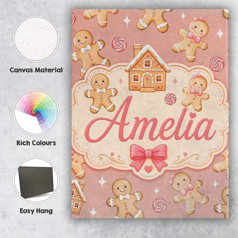 Personalised Name Cute Gingerbread Cookies Custom  Unique Gift Idea Elegant Feature Canvas Wall Art Print Decor Picture Ready to Hang