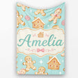 Cute Gingerbread Cookies Candy House Teal Background Seamless  Personalised Custom Name Super Soft Fleece Blanket Bed Sofa Throw