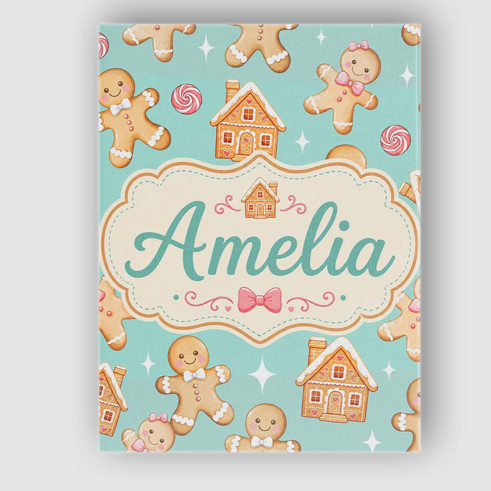 Personalised Name Cute Gingerbread Cookies Custom  Unique Gift Idea Elegant Feature Canvas Wall Art Print Decor Picture Ready to Hang