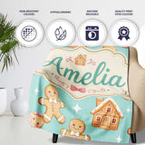 Cute Gingerbread Cookies Candy House Teal Background Seamless  Personalised Custom Name Super Soft Fleece Blanket Bed Sofa Throw