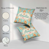 Custom Name Cute Gingerbread Cookies Candy House Teal Background Square Filled Cushion Throw Pillow Sofa Bed Home Decor Zip Washable UK Made