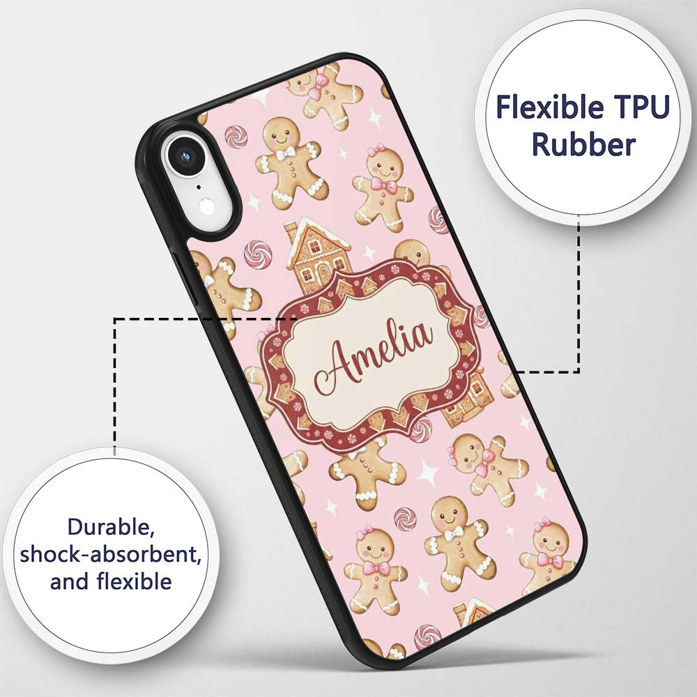 Cute Gingerbread Cookies Candy House Soft Pink Custom Name Protective Phone Case Mobile Cover Durable Everyday Smartphone Shock Resistant
