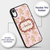 Cute Gingerbread Cookies Candy House Soft Pink Custom Name Protective Phone Case Mobile Cover Durable Everyday Smartphone Shock Resistant