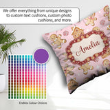 Custom Name Gingerbread Cookies Candy House Soft Pink Background Square Filled Cushion Throw Pillow Sofa Bed Home Decor Zip Washable UK Made
