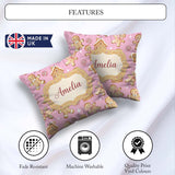 Custom Name Cute Gingerbread Cookies Candy House Pink Background Square Filled Cushion Throw Pillow Sofa Bed Home Decor Zip Washable UK Made