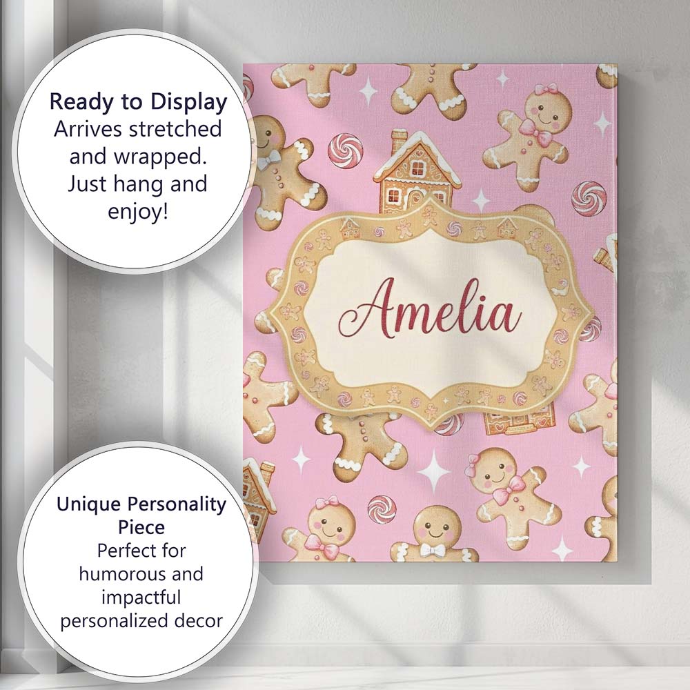 Personalised Name Cute Gingerbread Cookies Custom  Unique Gift Idea Elegant Feature Canvas Wall Art Print Decor Picture Ready to Hang