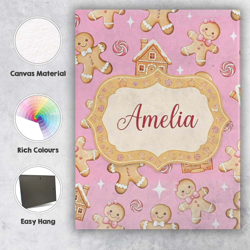 Personalised Name Cute Gingerbread Cookies Custom  Unique Gift Idea Elegant Feature Canvas Wall Art Print Decor Picture Ready to Hang
