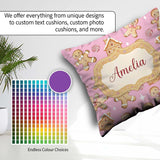 Custom Name Cute Gingerbread Cookies Candy House Pink Background Square Filled Cushion Throw Pillow Sofa Bed Home Decor Zip Washable UK Made