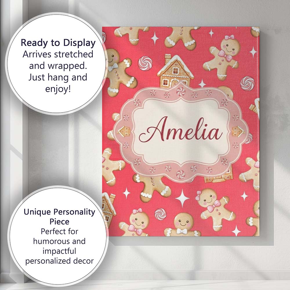 Personalised Name Cute Gingerbread Cookies Custom  Unique Gift Idea Elegant Feature Canvas Wall Art Print Decor Picture Ready to Hang
