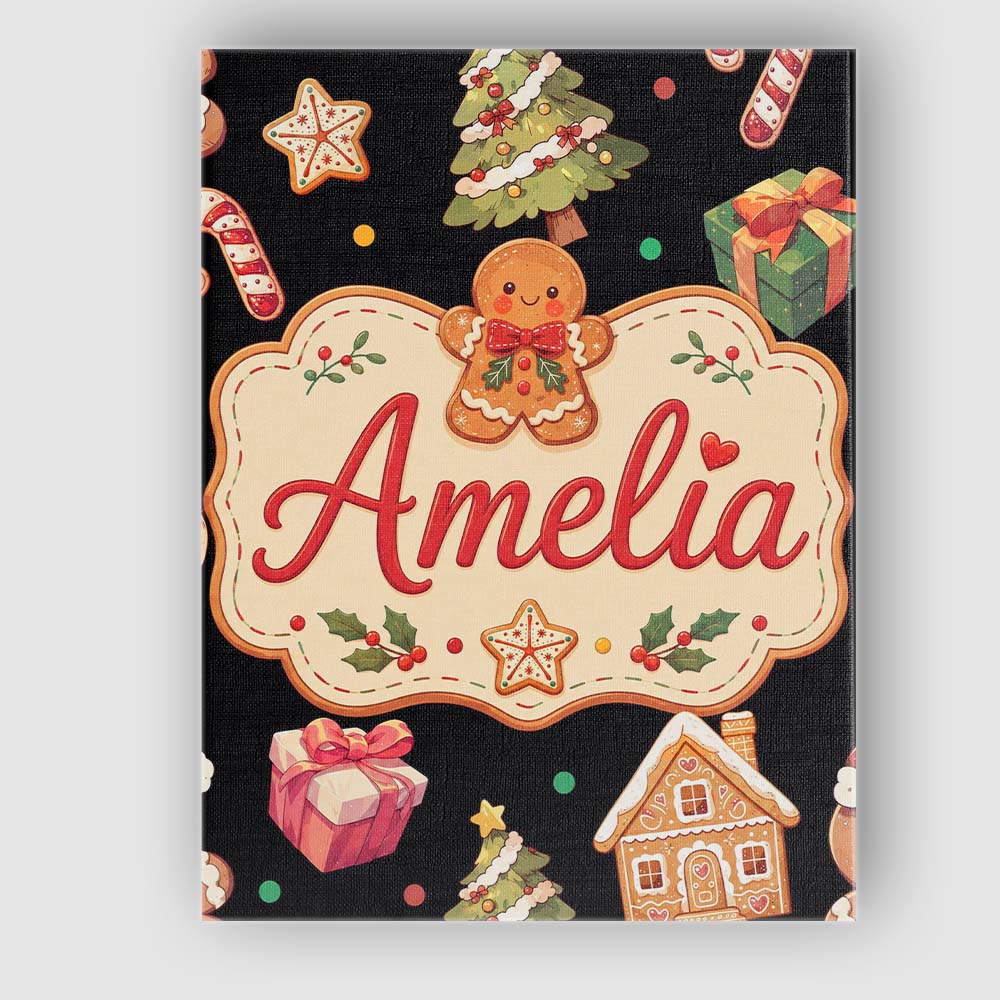 Personalised Name Cute Christmas Gingerbread Custom Bespoke  Contemporary Display Canvas Wall Art Print Decor Picture Ready to Hang