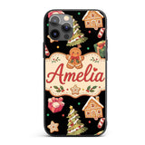 Cute Christmas Gingerbread Tree Candy Cane Black Custom Name Protective Phone Case Mobile Cover Durable Everyday Smartphone Shock Resistant