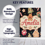 Personalised Name Cute Christmas Gingerbread Custom Bespoke  Contemporary Display Canvas Wall Art Print Decor Picture Ready to Hang