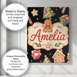 Personalised Name Cute Christmas Gingerbread Custom Bespoke  Contemporary Display Canvas Wall Art Print Decor Picture Ready to Hang