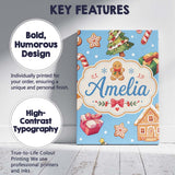 Personalised Name Cute Christmas Gingerbread Custom Bespoke  Contemporary Display Canvas Wall Art Print Decor Picture Ready to Hang