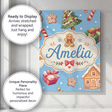 Personalised Name Cute Christmas Gingerbread Custom Bespoke  Contemporary Display Canvas Wall Art Print Decor Picture Ready to Hang