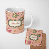 Personalized Custom Name Cute Christmas Gingerbread Tree Candy Cane Peach Background 11oz Ceramic Coffee Tea Mug White Large Handle
