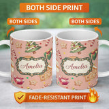 Personalized Custom Name Cute Christmas Gingerbread Tree Candy Cane Peach Background 11oz Ceramic Coffee Tea Mug White Large Handle