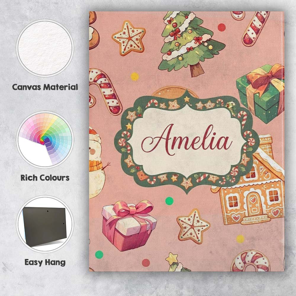 Personalised Name Cute Christmas Gingerbread Custom Bespoke  Contemporary Display Canvas Wall Art Print Decor Picture Ready to Hang