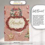 Cute Christmas Nutcracker Wreath Cake Girl Pink Background Seamless  Personalised Custom Name Super Soft Fleece Blanket Bed Sofa Throw