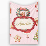 Christmas Nutcracker Wreath Cake Girl Soft Pink Background Seamless  Personalised Custom Name Super Soft Fleece Blanket Bed Sofa Throw