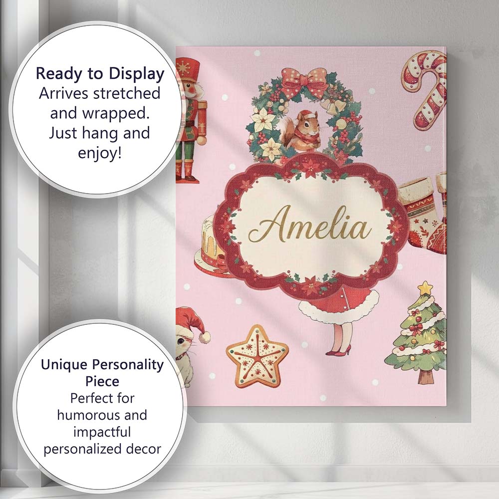 Personalised Name Christmas Nutcracker Custom  Modern Room Accent Elegant Feature Canvas Wall Art Print Decor Picture Ready to Hang