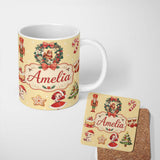 Personalized Custom Name Cute Christmas Nutcracker Wreath Cake Girl Beige Background 11oz Ceramic Coffee Tea Mug White Large Handle