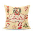 Custom Name Cute Christmas Nutcracker Cake Girl Beige Background Square Filled Cushion Throw Pillow Sofa Bed Home Decor Zip Washable UK Made