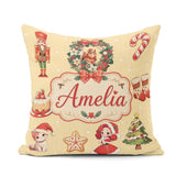 Custom Name Cute Christmas Nutcracker Cake Girl Beige Background Square Filled Cushion Throw Pillow Sofa Bed Home Decor Zip Washable UK Made
