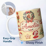 Personalized Custom Name Cute Christmas Nutcracker Wreath Cake Girl Beige Background 11oz Ceramic Coffee Tea Mug White Large Handle