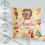 Custom Name Cute Christmas Nutcracker Cake Girl Beige Background Square Filled Cushion Throw Pillow Sofa Bed Home Decor Zip Washable UK Made