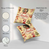 Custom Name Cute Christmas Nutcracker Cake Girl Beige Background Square Filled Cushion Throw Pillow Sofa Bed Home Decor Zip Washable UK Made