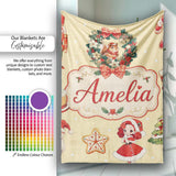 Cute Christmas Nutcracker Wreath Cake Girl Beige Background  Personalised Custom Name Super Soft Fleece Blanket Bed Sofa Throw
