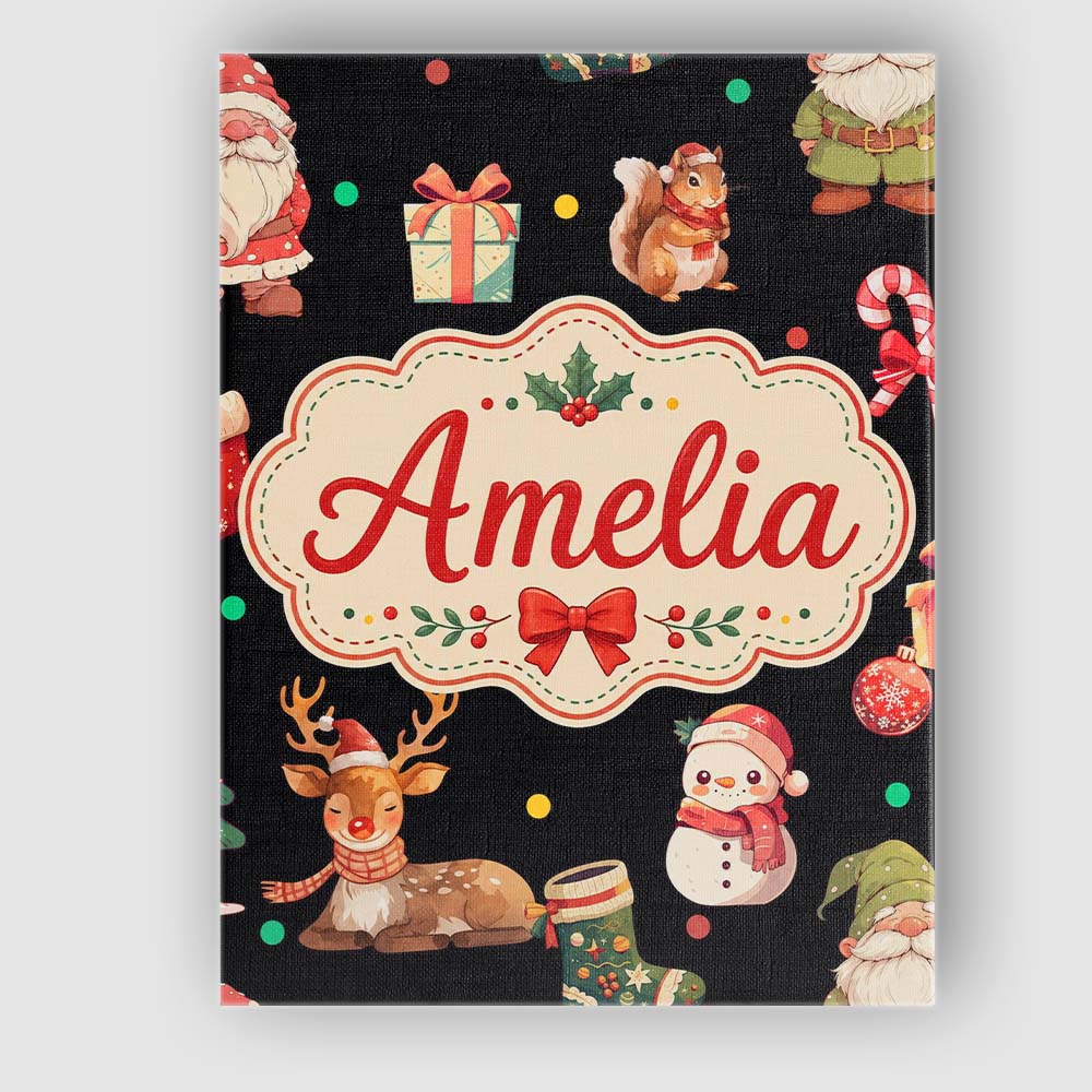Personalised Name Cute Christmas Gnome Custom  Modern Room Accent Elegant Feature Canvas Wall Art Print Decor Picture Ready to Hang