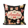 Custom Name Christmas Gnome Reindeer Snowman Black Background Square Filled Cushion Throw Pillow Sofa Bed Home Decor Zip Washable UK Made
