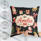 Custom Name Christmas Gnome Reindeer Snowman Black Background Square Filled Cushion Throw Pillow Sofa Bed Home Decor Zip Washable UK Made