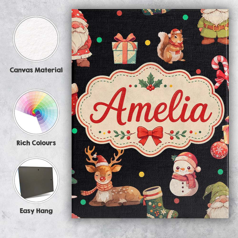 Personalised Name Cute Christmas Gnome Custom  Modern Room Accent Elegant Feature Canvas Wall Art Print Decor Picture Ready to Hang
