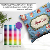 Custom Name Cute Gnome Reindeer Snowman Blue Background Seamless Square Filled Cushion Throw Pillow Sofa Bed Home Decor Zip Washable UK Made