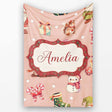 Cute Christmas Gnome Reindeer Snowman Gift Peach Background  Personalised Custom Name Super Soft Fleece Blanket Bed Sofa Throw