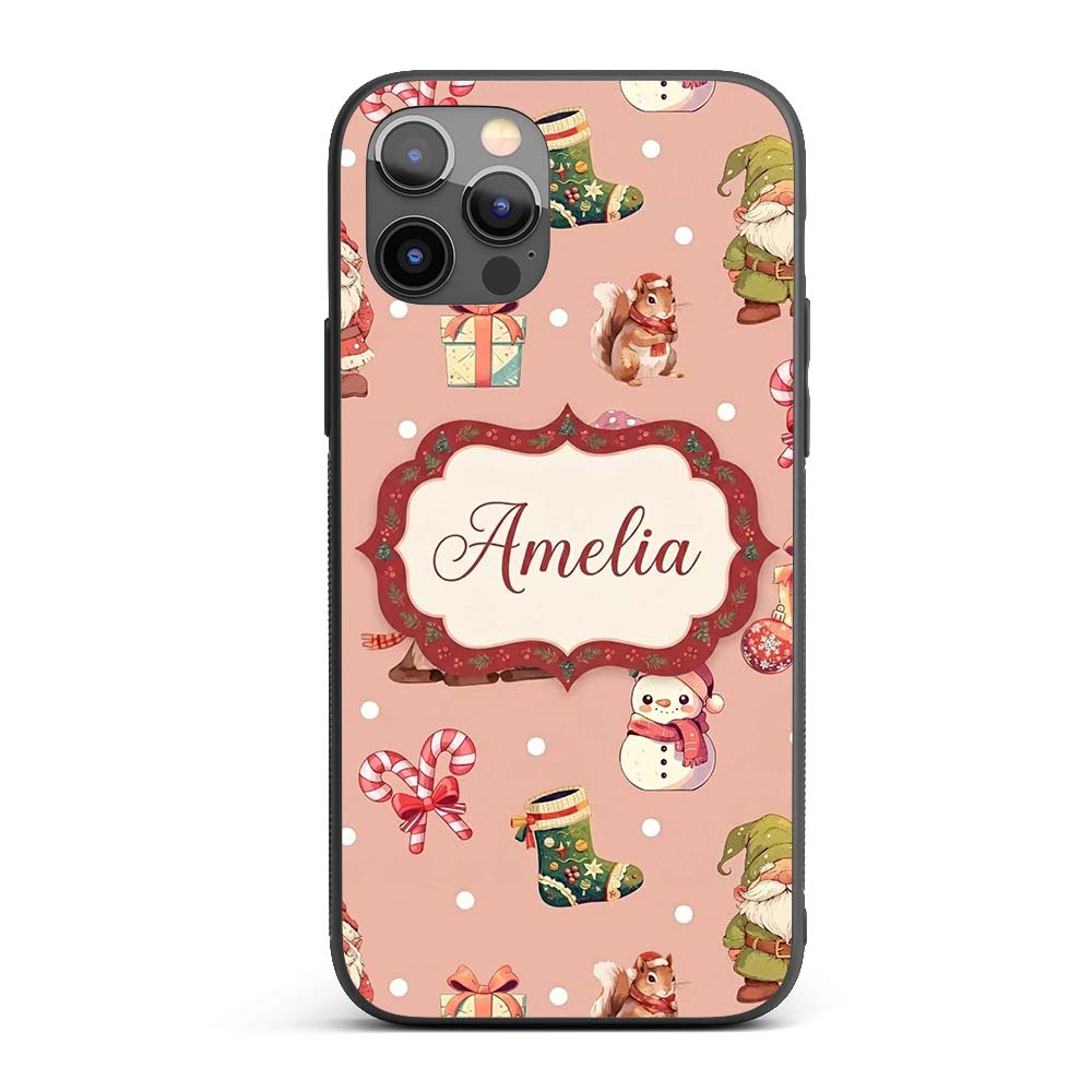 Cute Christmas Gnome Reindeer Snowman Gift Peach Custom Name Protective Phone Case Mobile Cover Durable Everyday Smartphone Shock Resistant
