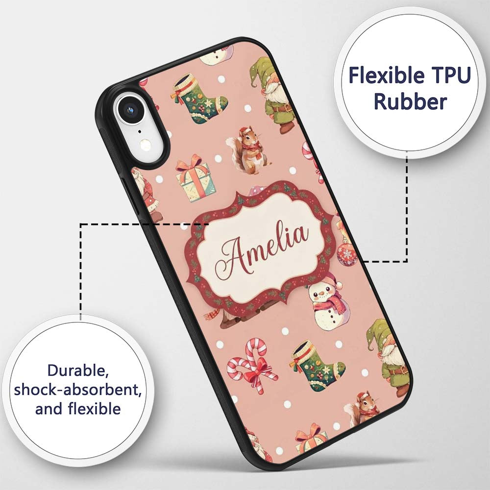 Cute Christmas Gnome Reindeer Snowman Gift Peach Custom Name Protective Phone Case Mobile Cover Durable Everyday Smartphone Shock Resistant