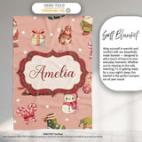 Cute Christmas Gnome Reindeer Snowman Gift Peach Background  Personalised Custom Name Super Soft Fleece Blanket Bed Sofa Throw