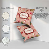 Custom Name Christmas Gnome Reindeer Snowman Peach Background Square Filled Cushion Throw Pillow Sofa Bed Home Decor Zip Washable UK Made