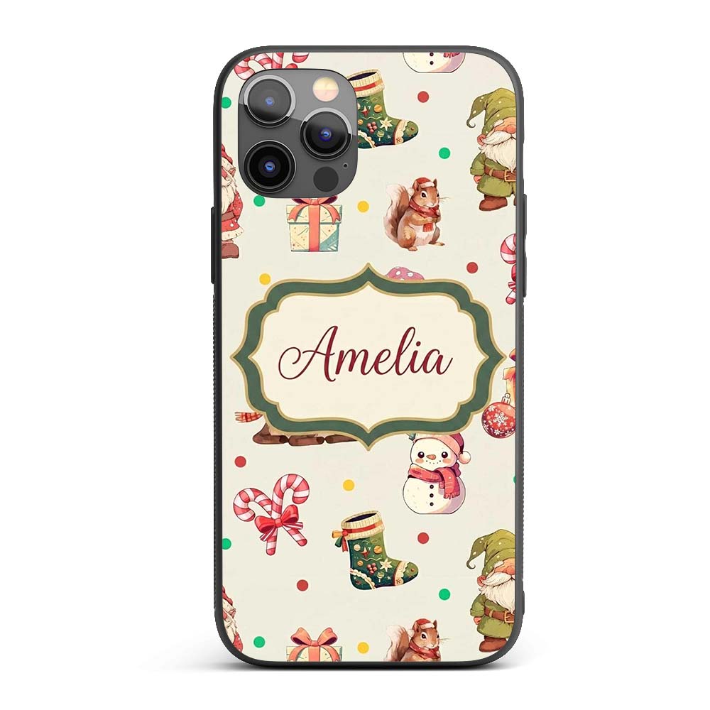 Cute Christmas Gnome Reindeer Snowman Gift Cream Custom Name Protective Phone Case Mobile Cover Durable Everyday Smartphone Shock Resistant