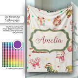 Cute Christmas Gnome Reindeer Snowman Gift Cream Background  Personalised Custom Name Super Soft Fleece Blanket Bed Sofa Throw
