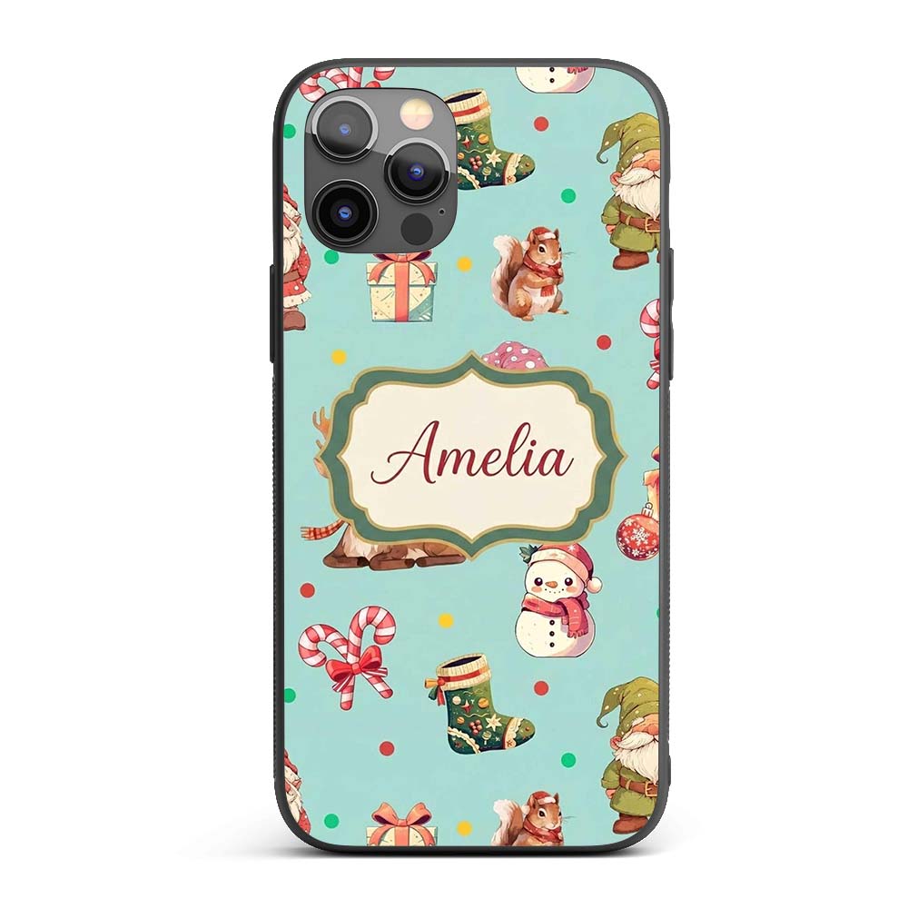 Cute Christmas Gnome Reindeer Snowman Gift Teal Custom Name Protective Phone Case Mobile Cover Durable Everyday Smartphone Shock Resistant